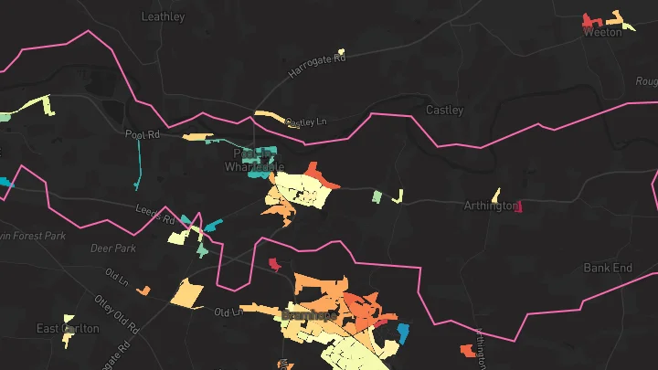 House price heatmap showing property values across Pool In Wharfedale