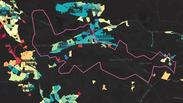 House price heatmap showing property values across Otley