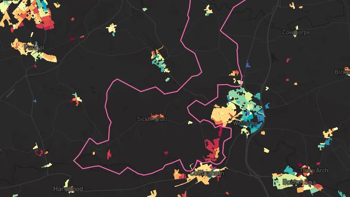 House price heatmap showing property values across Linton