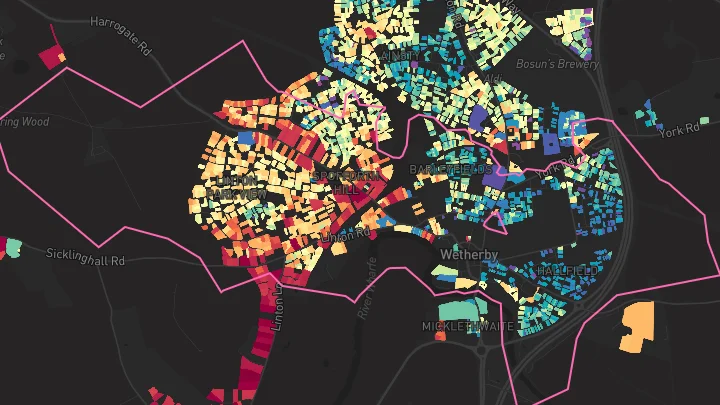 House price heatmap showing property values across Wetherby