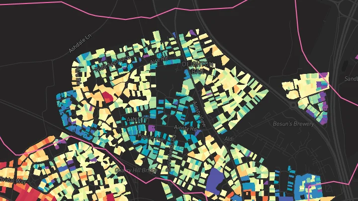 House price heatmap showing property values across Wetherby