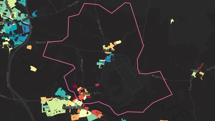 House price heatmap showing property values across Thorp Arch