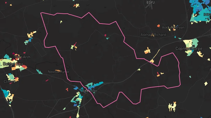 House price heatmap showing property values across Tadcaster