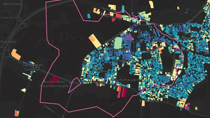 House price heatmap showing property values across Garforth