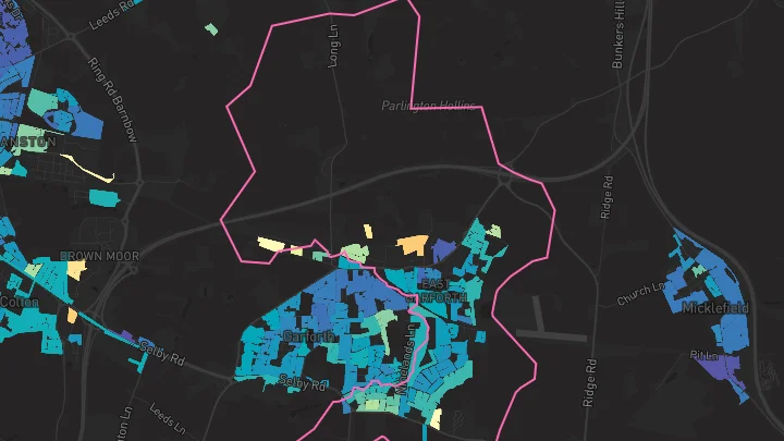 House price heatmap showing property values across Garforth