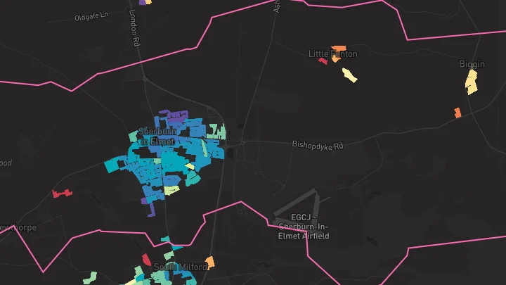 House price heatmap showing property values across Sherburn In Elmet
