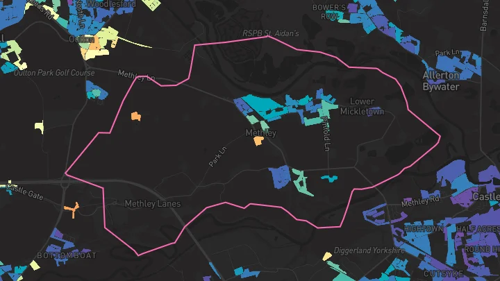 House price heatmap showing property values across Methley