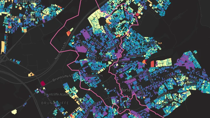 House price heatmap showing property values across Morley