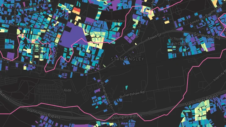 House price heatmap showing property values across Stanningley