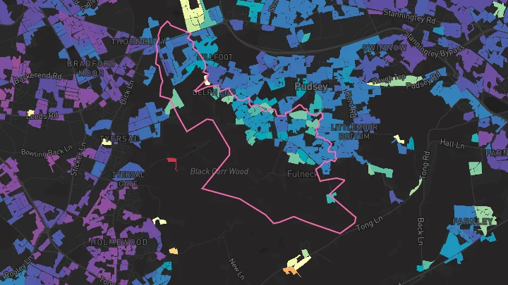 House price heatmap showing property values across Pudsey