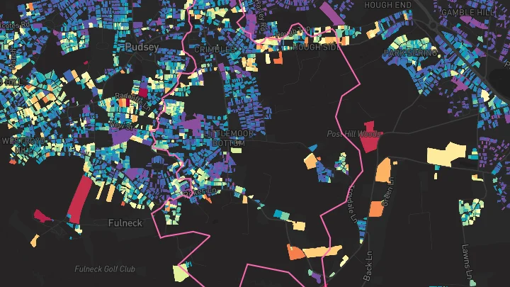 House price heatmap showing property values across Pudsey