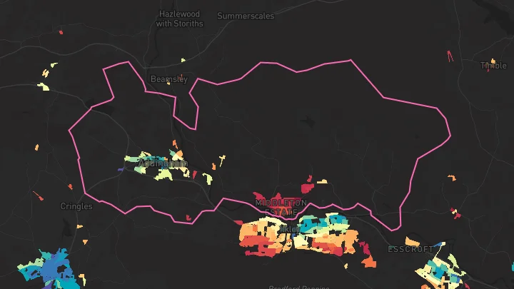House price heatmap showing property values across Addingham