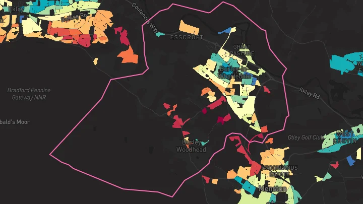 House price heatmap showing property values across Burley In Wharfedale