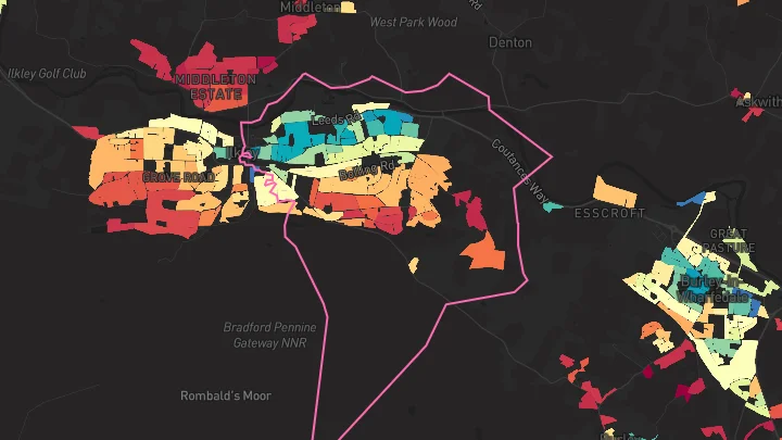 House price heatmap showing property values across Ilkley