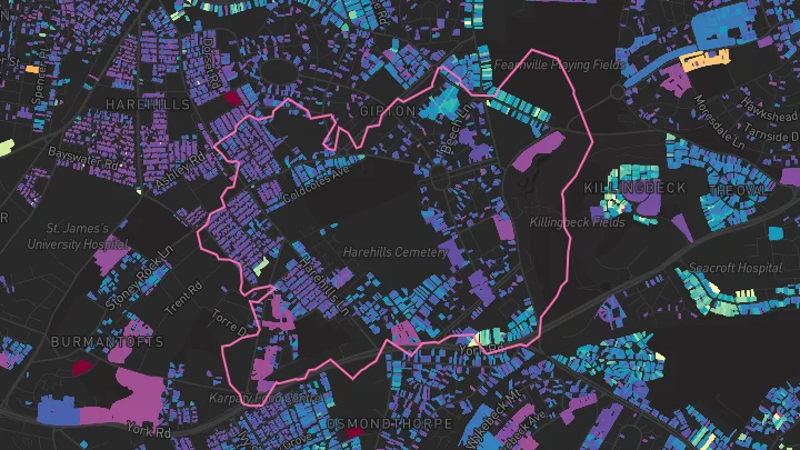 House price heatmap showing property values across Leeds