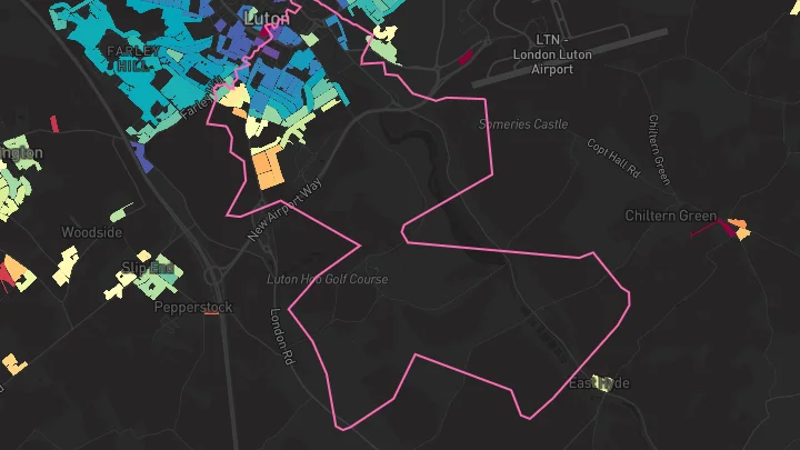 House price heatmap showing property values across Luton