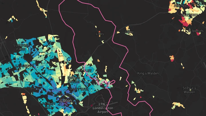 House price heatmap showing property values across Luton