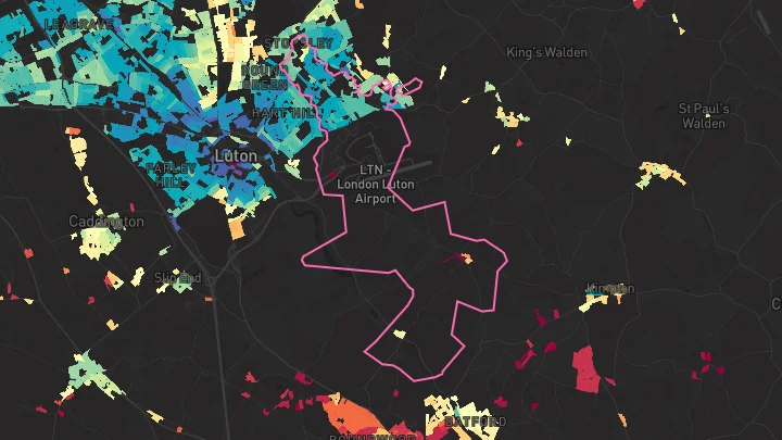 House price heatmap showing property values across Luton