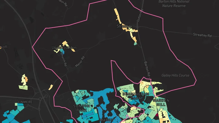 House price heatmap showing property values across Luton