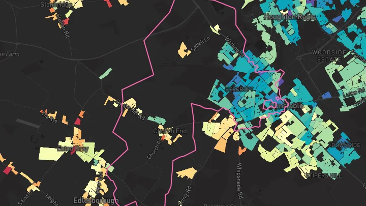 House price heatmap showing property values across Dunstable