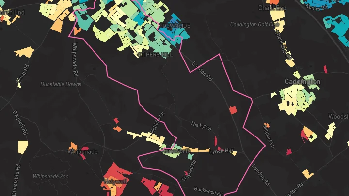 House price heatmap showing property values across Dunstable