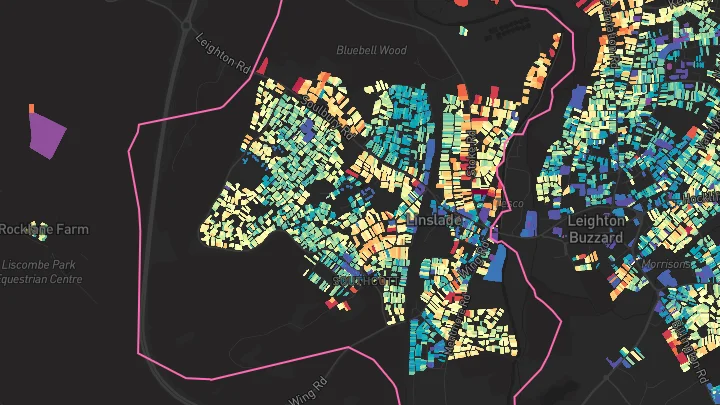 House price heatmap showing property values across Leighton Buzzard