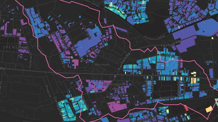 House price heatmap showing property values across Manchester