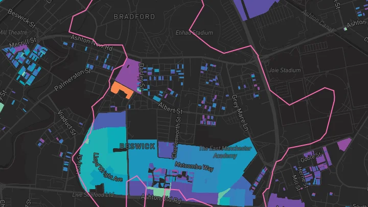 House price heatmap showing property values across Manchester