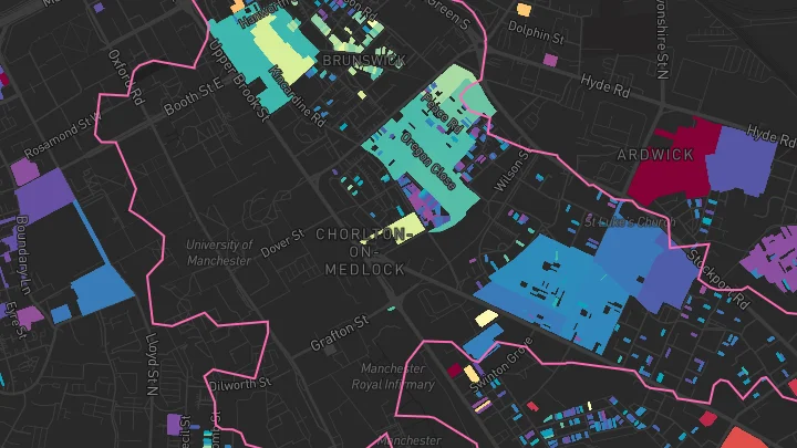 House price heatmap showing property values across Manchester