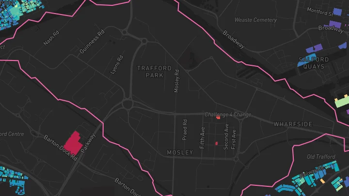 House price heatmap showing property values across Trafford Park