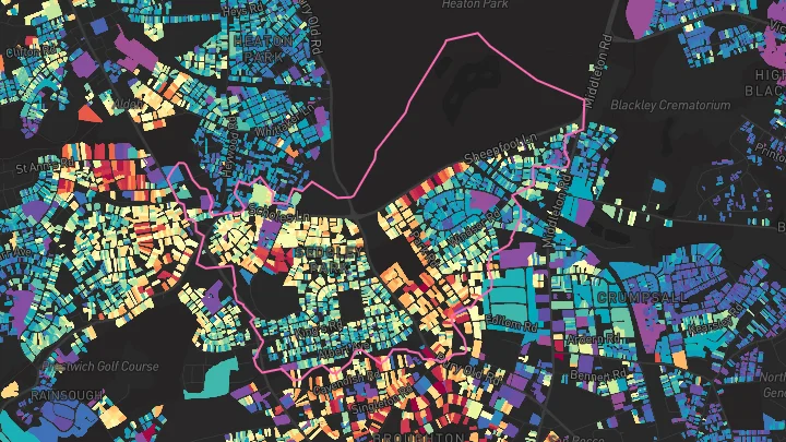 House price heatmap showing property values across Prestwich