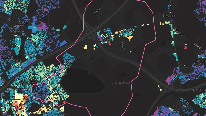House price heatmap showing property values across Prestwich