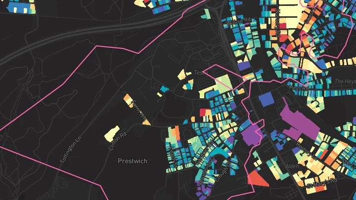 House price heatmap showing property values across Prestwich
