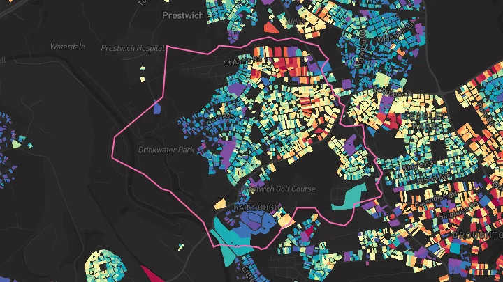 House price heatmap showing property values across Prestwich