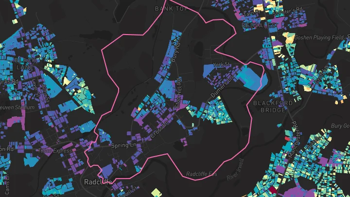 House price heatmap showing property values across Radcliffe