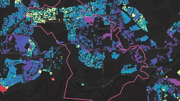 House price heatmap showing property values across Radcliffe