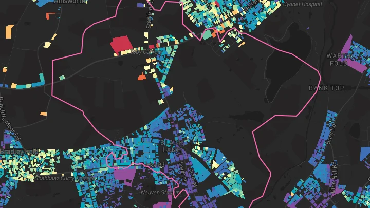 House price heatmap showing property values across Radcliffe