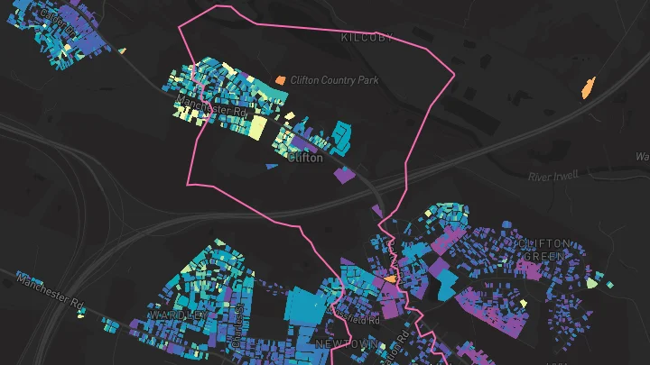 House price heatmap showing property values across Pendlebury