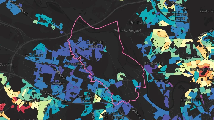 House price heatmap showing property values across Pendlebury
