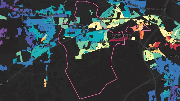 House price heatmap showing property values across Worsley