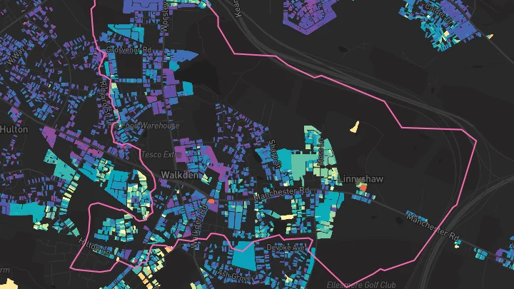 House price heatmap showing property values across Worsley