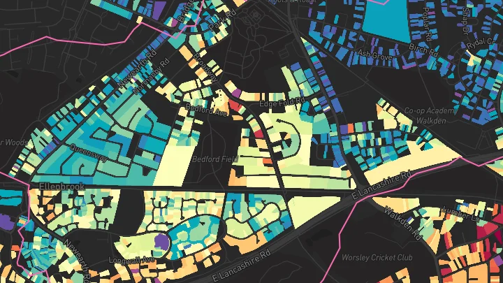 House price heatmap showing property values across Worsley