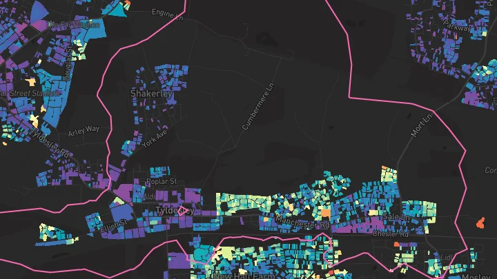 House price heatmap showing property values across Tyldesley