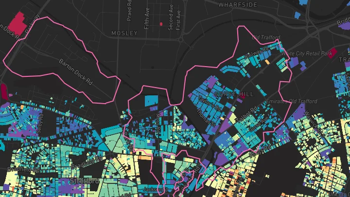 House price heatmap showing property values across Stretford