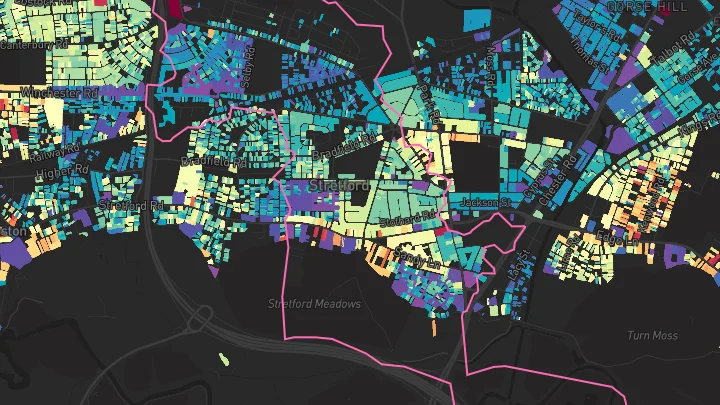 House price heatmap showing property values across Stretford