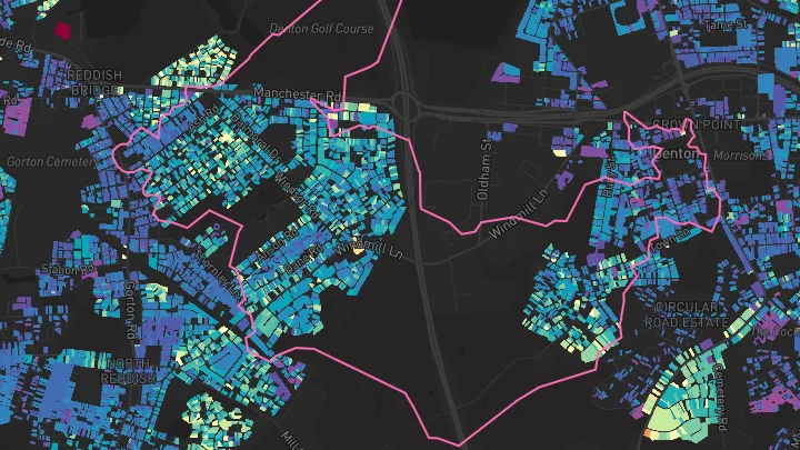 House price heatmap showing property values across Denton