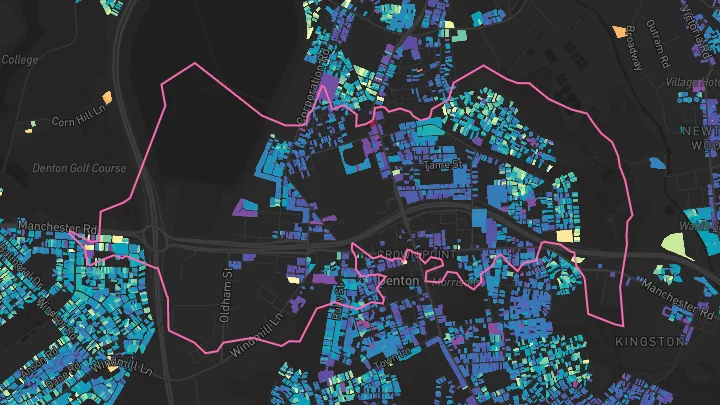 House price heatmap showing property values across Denton