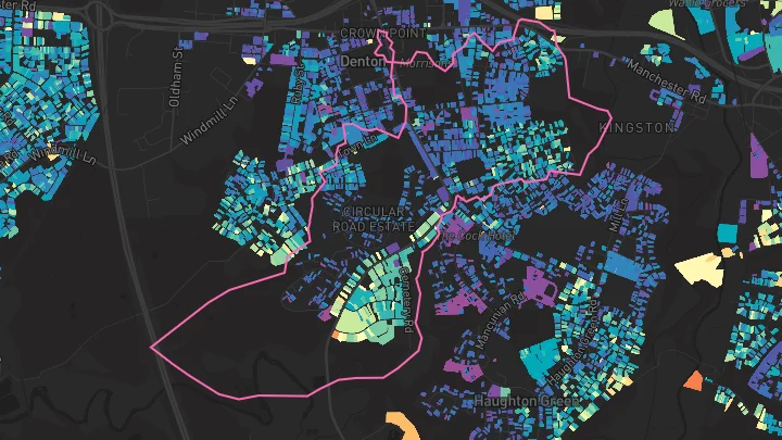 House price heatmap showing property values across Denton