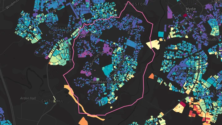 House price heatmap showing property values across Denton