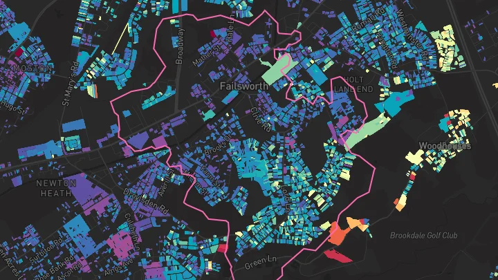 House price heatmap showing property values across Failsworth